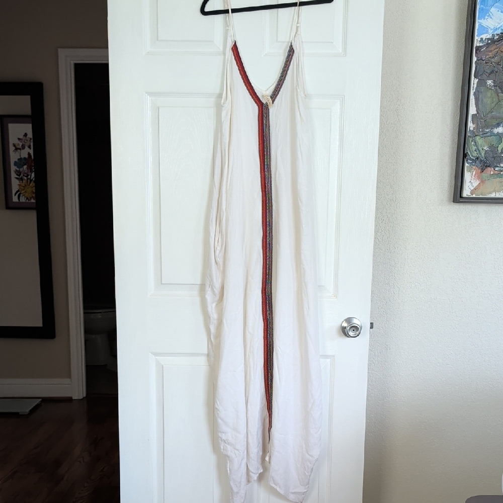 Elan White Maxi Dress with Embroidery Trim